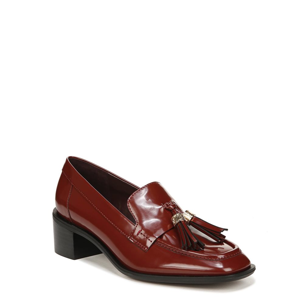 Franco Sarto Women's Donna Patent Square Toe Heeled Loafers, Claret Red, 6.5